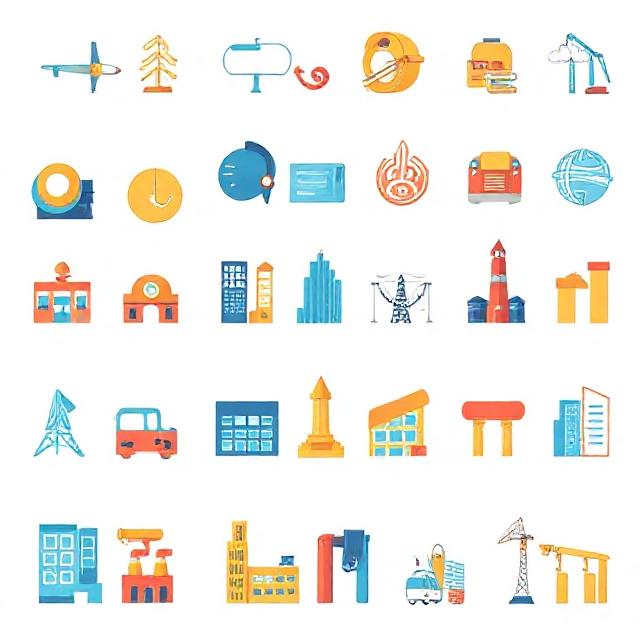 icons representing different industries colorful flat style